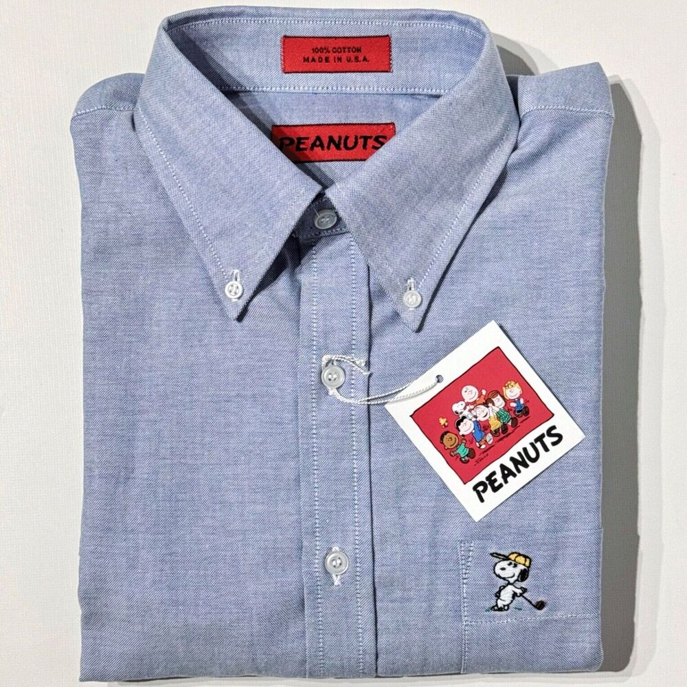 VTG NWT Peanuts Snoopy Golf Long Sleeve Button Shirt Made in USA Men 16 32/33